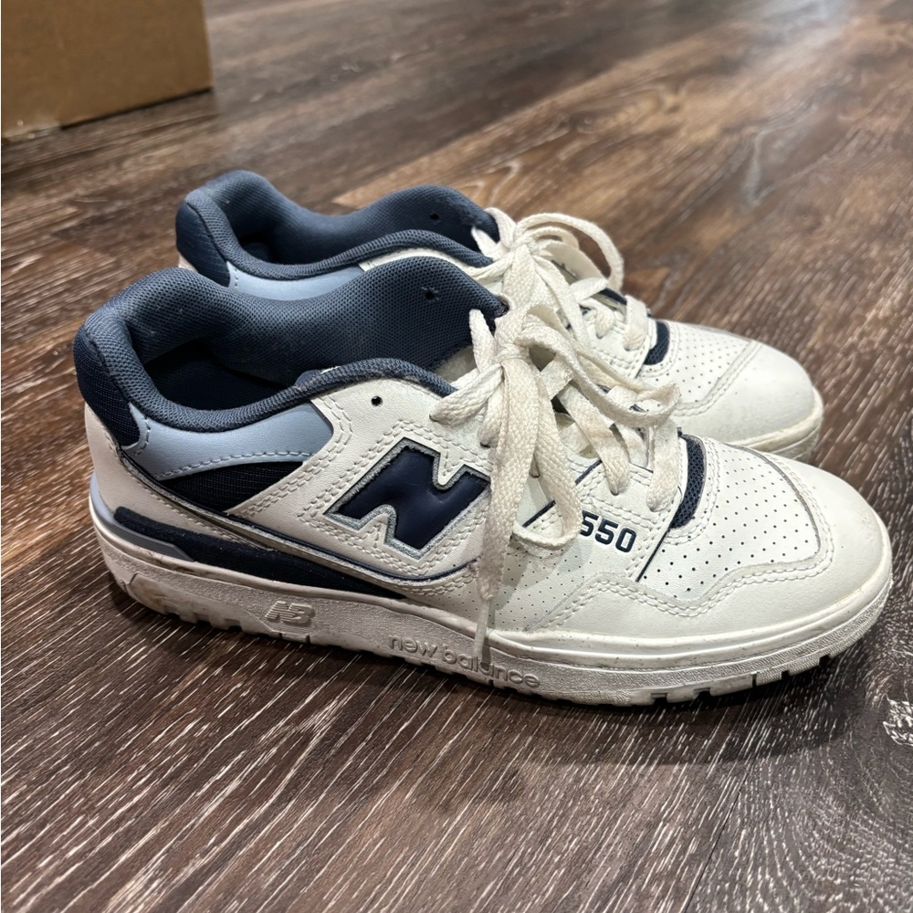 New Balance White and Navy Low-Top Sneakers - Picture 3 of 7